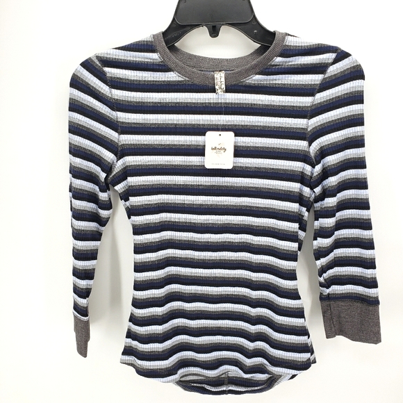 Free People Good on You Stripped 3/4 Sleeved Ribbed Top Size Medium HP🎉🎉X2 - Picture 1 of 13